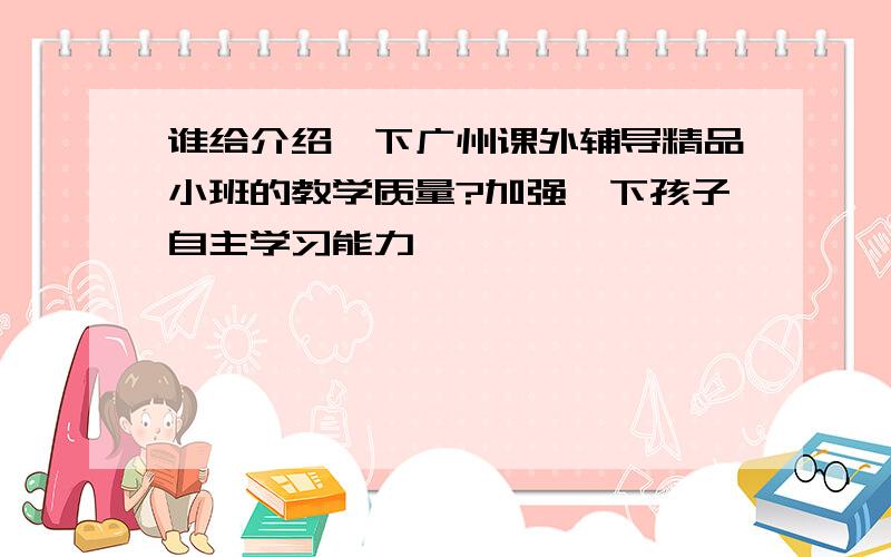 谁给介绍一下广州课外辅导精品小班的教学质量?加强一下孩子自主学习能力