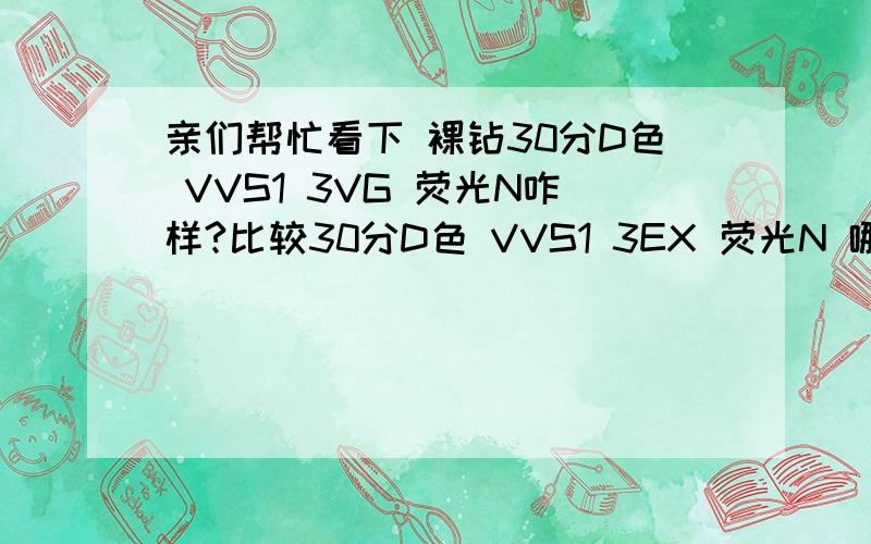 亲们帮忙看下 裸钻30分D色 VVS1 3VG 荧光N咋样?比较30分D色 VVS1 3EX 荧光N 哪款好呢?亲们帮忙看下裸钻30分D色 VVS1 3VG 荧光N咋样?比较30分D色 VVS1 3EX 荧光N 哪款好呢?