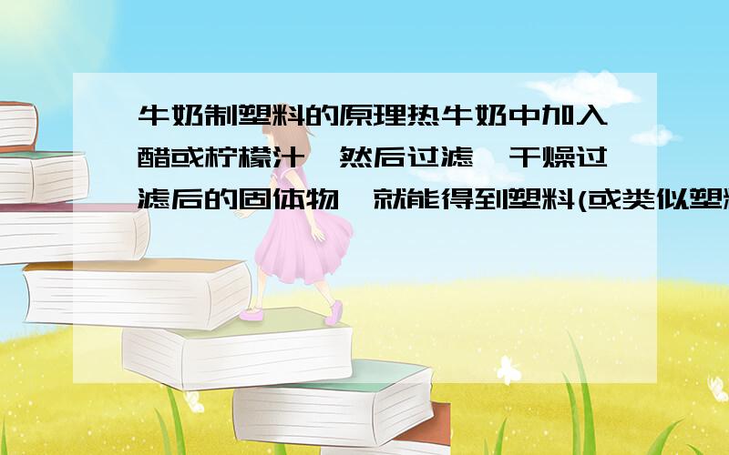 牛奶制塑料的原理热牛奶中加入醋或柠檬汁,然后过滤,干燥过滤后的固体物,就能得到塑料(或类似塑料的东西).请问这个原理是什么?谢谢