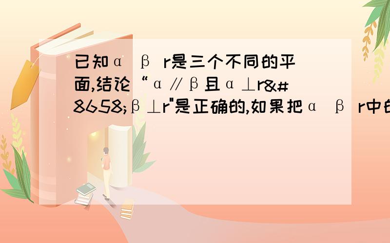 已知α β r是三个不同的平面,结论“α∥β且α⊥r⇒β⊥r