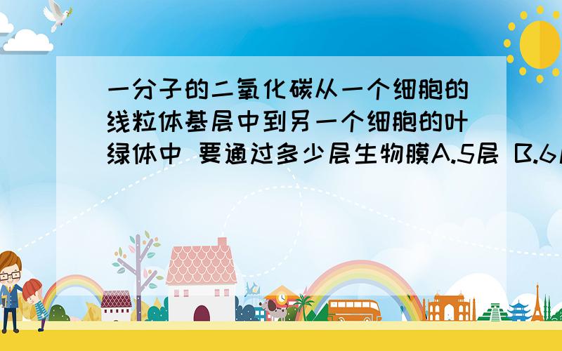 一分子的二氧化碳从一个细胞的线粒体基层中到另一个细胞的叶绿体中 要通过多少层生物膜A.5层 B.6层 C.4层 D.8层顺便说下是哪几层