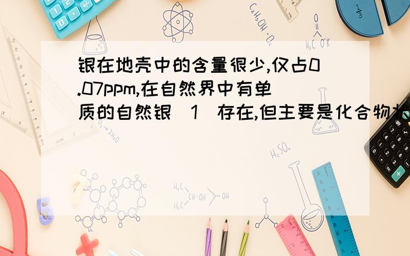 银在地壳中的含量很少,仅占0.07ppm,在自然界中有单质的自然银[1]存在,但主要是化合物状态.元素在太阳中的含量:(ppm) 0.001元素在海水中的含量:(ppm)太平洋表面 0.0000001[编辑本段]物理性质密度