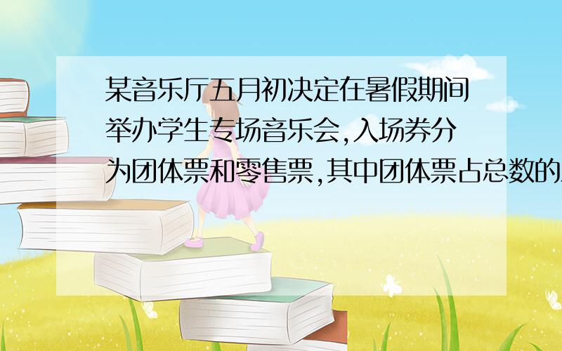 某音乐厅五月初决定在暑假期间举办学生专场音乐会,入场券分为团体票和零售票,其中团体票占总数的三分之二,若提前购票,则给予不同程度的优惠,在五月份内,团体票每张12元,共售出团体票