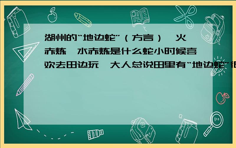 湖州的“地边蛇”（方言）、火赤炼、水赤炼是什么蛇小时候喜欢去田边玩,大人总说田里有“地边蛇”很毒的...现在想知道这所谓的“地边蛇”是什么种类的蛇