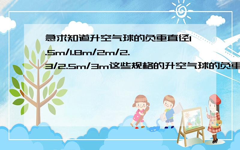 急求知道升空气球的负重直径1.5m/1.8m/2m/2.3/2.5m/3m这些规格的升空气球的负重量分别是多少别说气体计算什么的我对这些气体一窍不通更不会这些计算公式