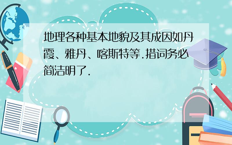 地理各种基本地貌及其成因如丹霞、雅丹、喀斯特等.措词务必简洁明了.