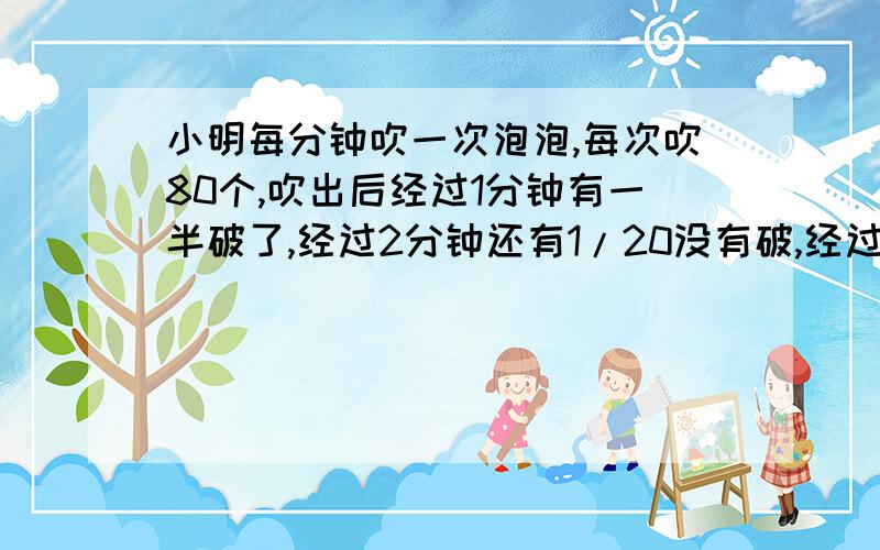 小明每分钟吹一次泡泡,每次吹80个,吹出后经过1分钟有一半破了,经过2分钟还有1/20没有破,经过两分半泡泡全破了,小明在第30分钟吹80个,没有破的泡泡有多少?【不要用方程好么!?】