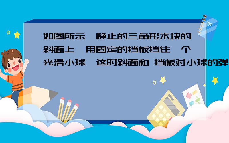 如图所示,静止的三角形木块的斜面上,用固定的挡板挡住一个光滑小球,这时斜面和 挡板对小球的弹力分别为N如图所示,静止的三角形木块的斜面上,用固定的挡板挡住一个光滑小球,这时斜面