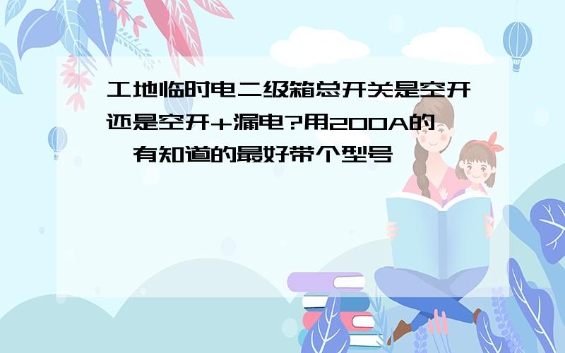 工地临时电二级箱总开关是空开还是空开+漏电?用200A的,有知道的最好带个型号