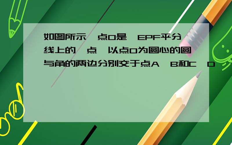 如图所示,点O是∠EPF平分线上的一点,以点O为圆心的圆与角的两边分别交于点A、B和C、D