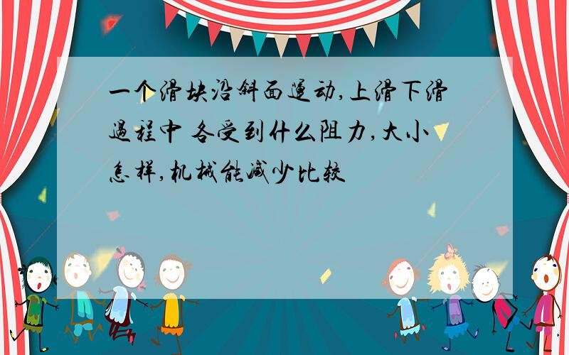 一个滑块沿斜面运动,上滑下滑过程中 各受到什么阻力,大小怎样,机械能减少比较