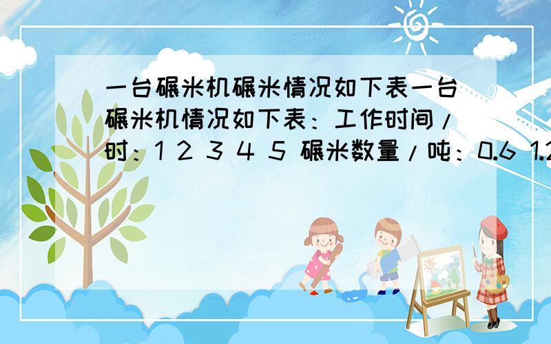 一台碾米机碾米情况如下表一台碾米机情况如下表：工作时间/时：1 2 3 4 5 碾米数量/吨：0.6 1.2 1.8 2.4 一台碾米机情况如下表：工作时间/时：1 2 3 4 5碾米数量/吨：0.6 1.2 1.8 2.4 3这个比值表示