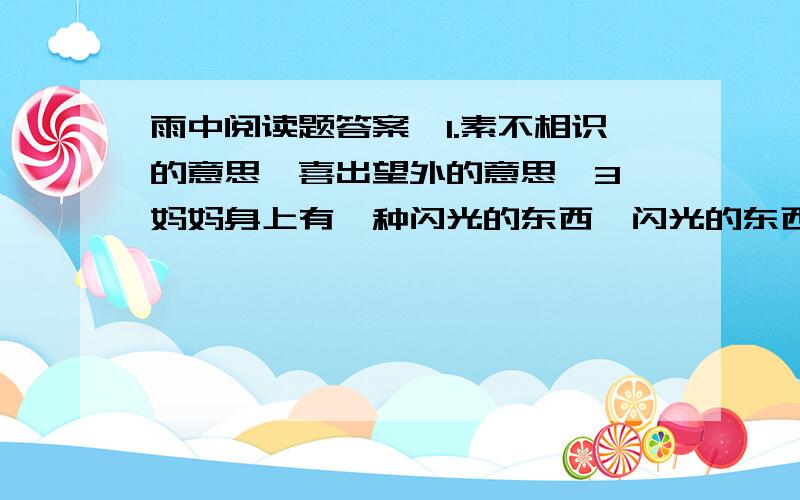 雨中阅读题答案,1.素不相识的意思,喜出望外的意思,3 妈妈身上有一种闪光的东西,闪光的东西指的是