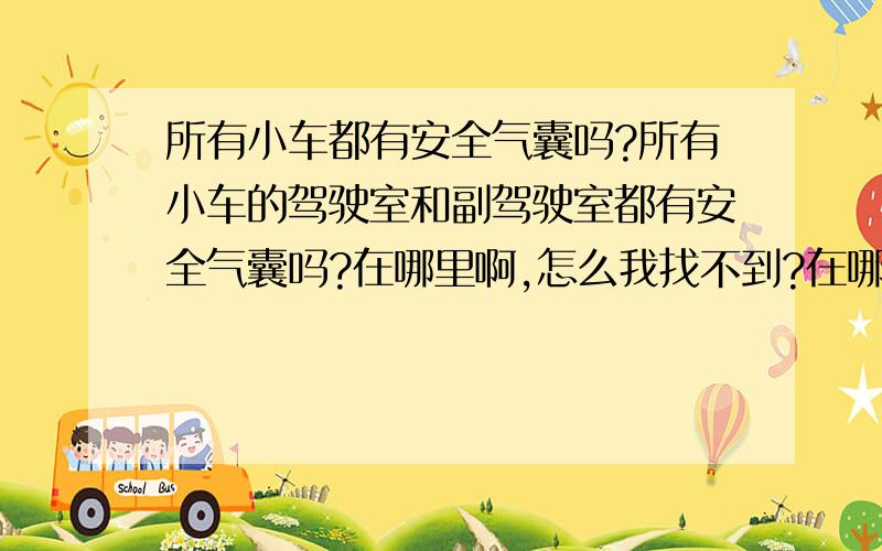 所有小车都有安全气囊吗?所有小车的驾驶室和副驾驶室都有安全气囊吗?在哪里啊,怎么我找不到?在哪里呢?平时自己能打开看看、检查下吗?