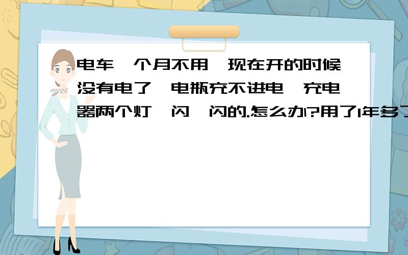 电车一个月不用,现在开的时候没有电了,电瓶充不进电,充电器两个灯一闪一闪的.怎么办?用了1年多了,必须要换新的吗?还能有别的法吗?