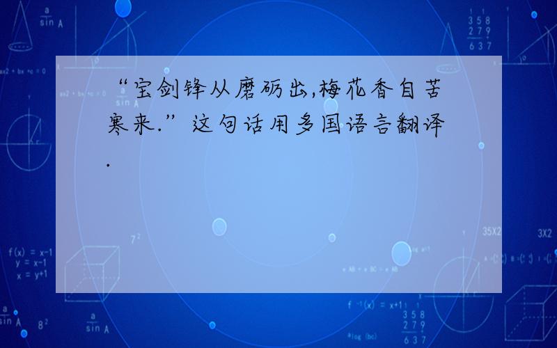 “宝剑锋从磨砺出,梅花香自苦寒来.”这句话用多国语言翻译.