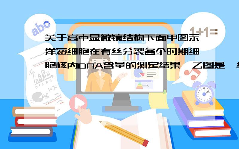 关于高中显微镜结构下面甲图示洋葱细胞在有丝分裂各个时期细胞核内DNA含量的测定结果,乙图是一组目镜标有5×和16×字样、物镜标有10×和40×字样的镜头,丙图是某同学在乙图中选用的一组