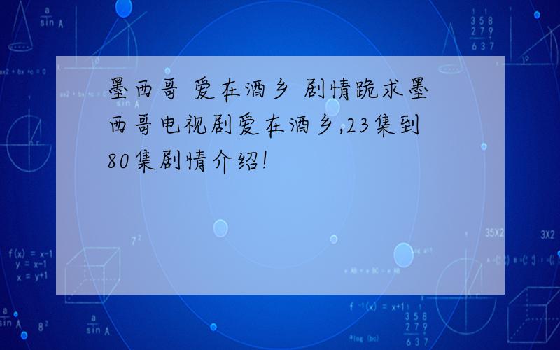 墨西哥 爱在酒乡 剧情跪求墨西哥电视剧爱在酒乡,23集到80集剧情介绍!