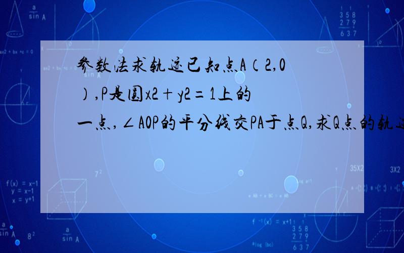 参数法求轨迹已知点A（2,0）,P是圆x2+y2=1上的一点,∠A0P的平分线交PA于点Q,求Q点的轨迹