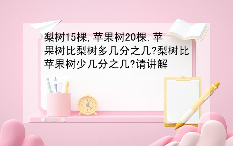 梨树15棵,苹果树20棵,苹果树比梨树多几分之几?梨树比苹果树少几分之几?请讲解