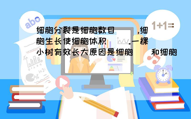 细胞分裂是细胞数目（ ）,细胞生长使细胞体积（ ）.一棵小树有效长大原因是细胞（）和细胞（ ）