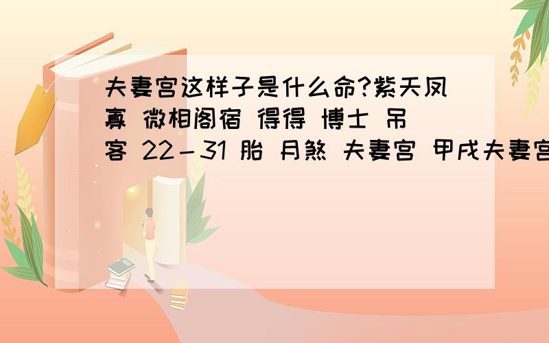 夫妻宫这样子是什么命?紫天凤寡 微相阁宿 得得 博士 吊客 22－31 胎 月煞 夫妻宫 甲戌夫妻宫这样是怎么样?