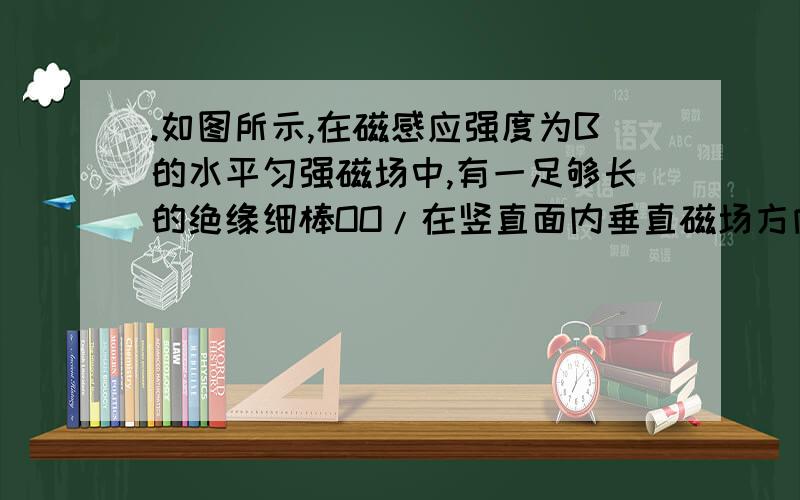 .如图所示,在磁感应强度为B的水平匀强磁场中,有一足够长的绝缘细棒OO/在竖直面内垂直磁场方向放置,细棒