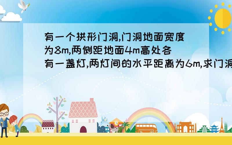 有一个拱形门洞,门洞地面宽度为8m,两侧距地面4m高处各有一盏灯,两灯间的水平距离为6m,求门洞高