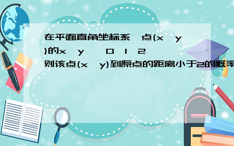 在平面直角坐标系,点(x,y)的x,y∈{0,1,2},则该点(x,y)到原点的距离小于2的概率