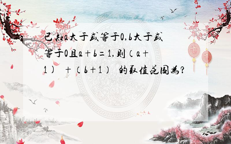 已知a大于或等于0,b大于或等于0且a+b=1,则（a+1)²+（b+1）²的取值范围为?