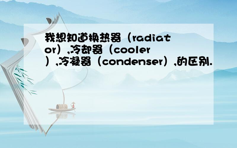 我想知道换热器（radiator）,冷却器（cooler）,冷凝器（condenser）,的区别.