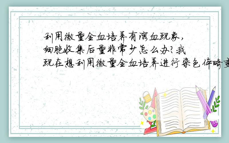 利用微量全血培养有溶血现象,细胞收集后量非常少怎么办?我现在想利用微量全血培养进行染色体畸变分析,在培养时加入全血0.3ml,但培养过程中感觉有溶血现象,细胞收集后量非常少.可以提