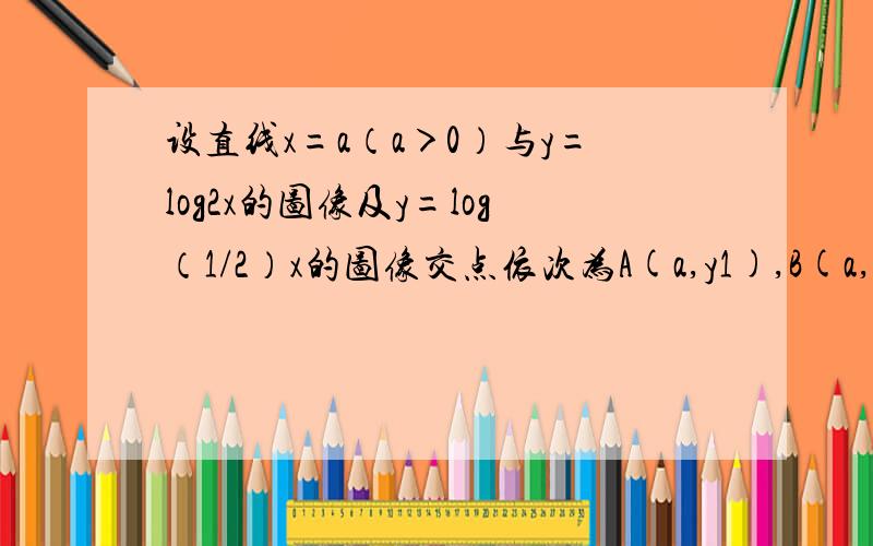 设直线x=a（a＞0）与y=log2x的图像及y=log（1/2）x的图像交点依次为A(a,y1),B(a,y2),比较y1和y2的大小