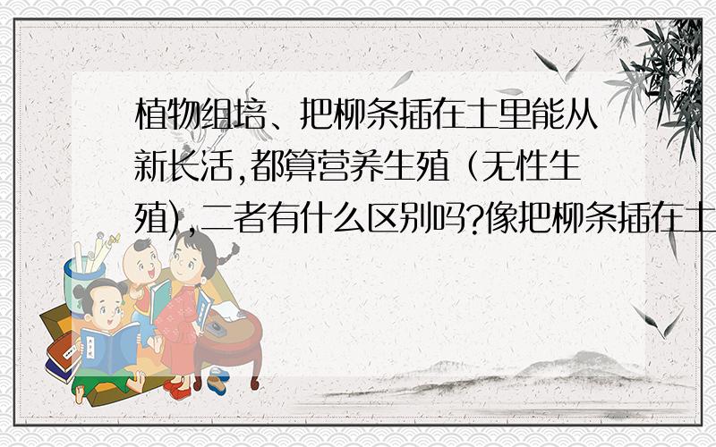 植物组培、把柳条插在土里能从新长活,都算营养生殖（无性生殖),二者有什么区别吗?像把柳条插在土里能从新长活这一类的,植物也是需要脱分化成最原始的个体吗?