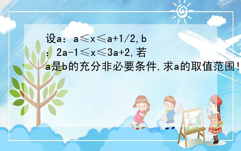 设a：a≤x≤a+1/2,b：2a-1≤x≤3a+2,若a是b的充分非必要条件,求a的取值范围!