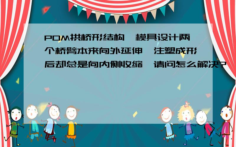 POM拱桥形结构,模具设计两个桥臂本来向外延伸,注塑成形后却总是向内侧收缩,请问怎么解决?