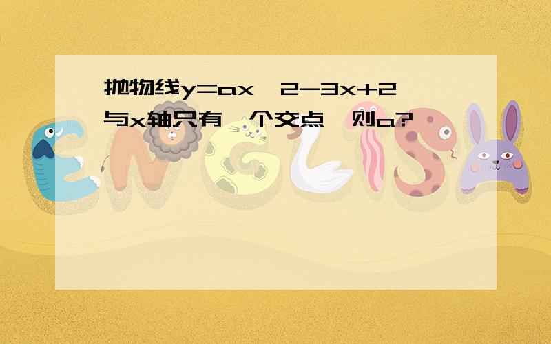 抛物线y=ax^2-3x+2与x轴只有一个交点,则a?