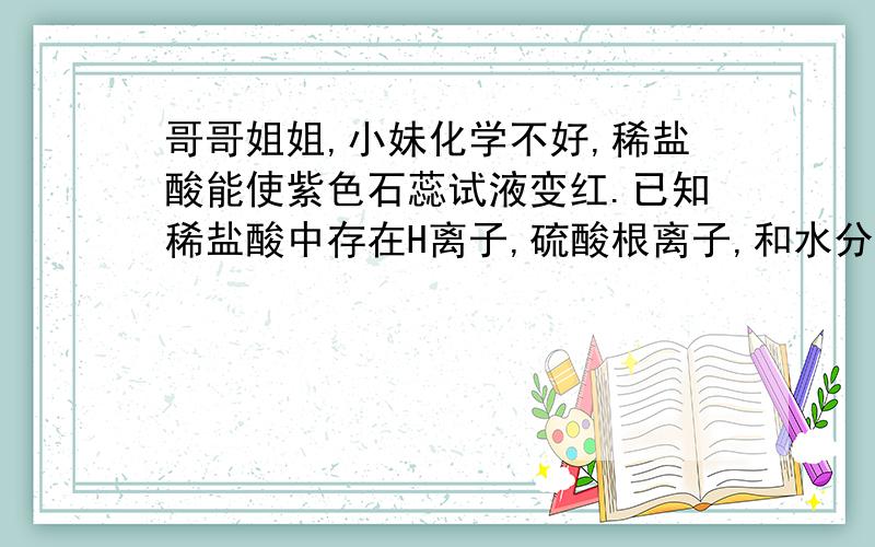 哥哥姐姐,小妹化学不好,稀盐酸能使紫色石蕊试液变红.已知稀盐酸中存在H离子,硫酸根离子,和水分子,那么,是哪种粒子使试液变红呢?设计3个实验,分别验证是哪种粒子使石蕊边红的.我知道一