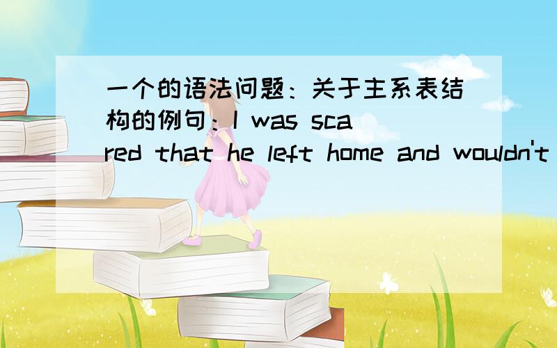 一个的语法问题：关于主系表结构的例句：I was scared that he left home and wouldn't come back again.我的问题是：I was scared 是主系表结构,那么后面that的那句是什么成分.我只知道有主系表结构,另外还