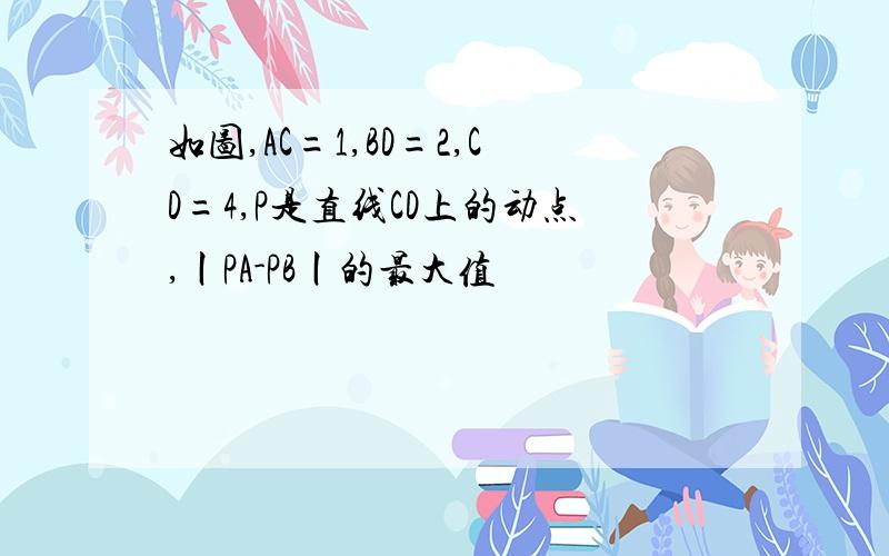 如图,AC=1,BD=2,CD=4,P是直线CD上的动点,丨PA-PB丨的最大值