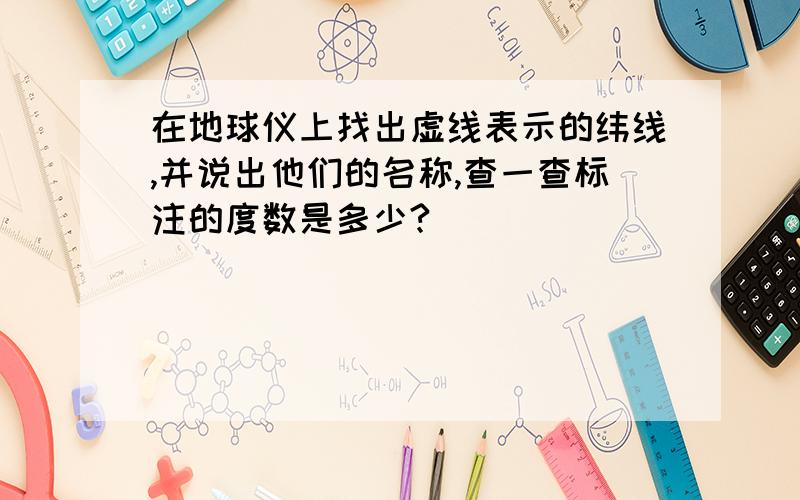 在地球仪上找出虚线表示的纬线,并说出他们的名称,查一查标注的度数是多少?