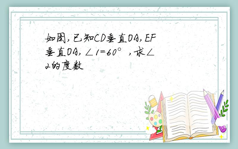 如图,已知CD垂直OA,EF垂直OA,∠1=60°,求∠2的度数