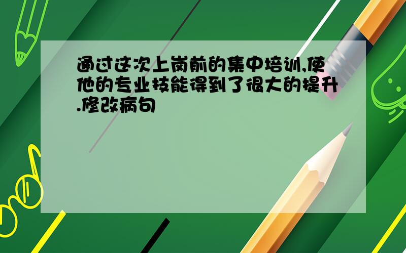 通过这次上岗前的集中培训,使他的专业技能得到了很大的提升.修改病句