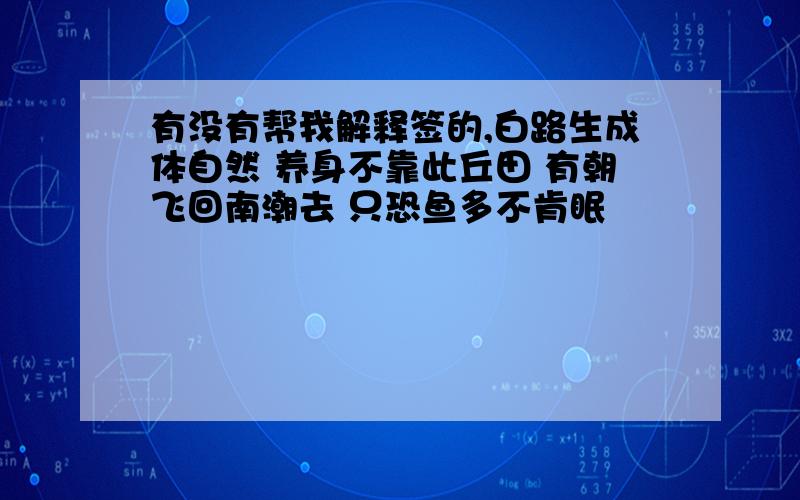 有没有帮我解释签的,白路生成体自然 养身不靠此丘田 有朝飞回南潮去 只恐鱼多不肯眠