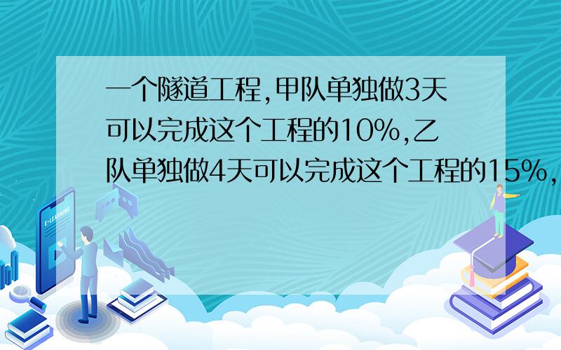 一个隧道工程,甲队单独做3天可以完成这个工程的10%,乙队单独做4天可以完成这个工程的15%,如果两对合作,12天能够完成这项工程吗?为什么?