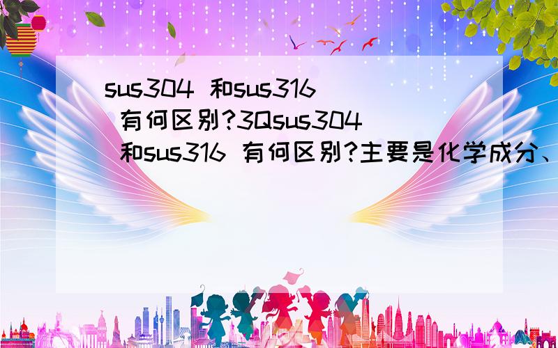 sus304 和sus316 有何区别?3Qsus304 和sus316 有何区别?主要是化学成分、机械性能、抗腐蚀方面.