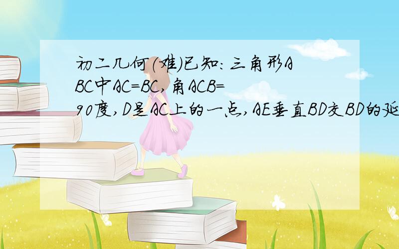 初二几何（难）已知：三角形ABC中AC=BC,角ACB=90度,D是AC上的一点,AE垂直BD交BD的延长线于E,又AE=2分之1BD,证BD平分角ABC