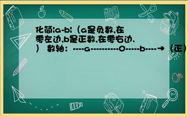 化简|a-b|（a是负数,在零左边,b是正数,在零右边.） 数轴：----a----------0-----b----→（正）