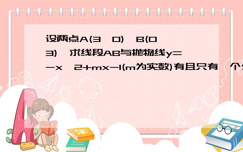 设两点A(3,0),B(0,3),求线段AB与抛物线y=-x^2+mx-1(m为实数)有且只有一个公共点的充要条件.