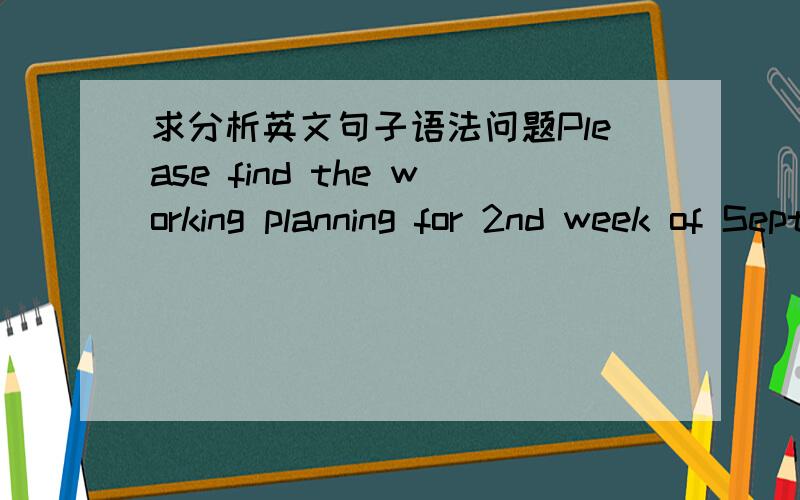 求分析英文句子语法问题Please find the working planning for 2nd week of September as attached.请帮忙分析这句话语法有错误码?Please find 后面需不要加the呢?